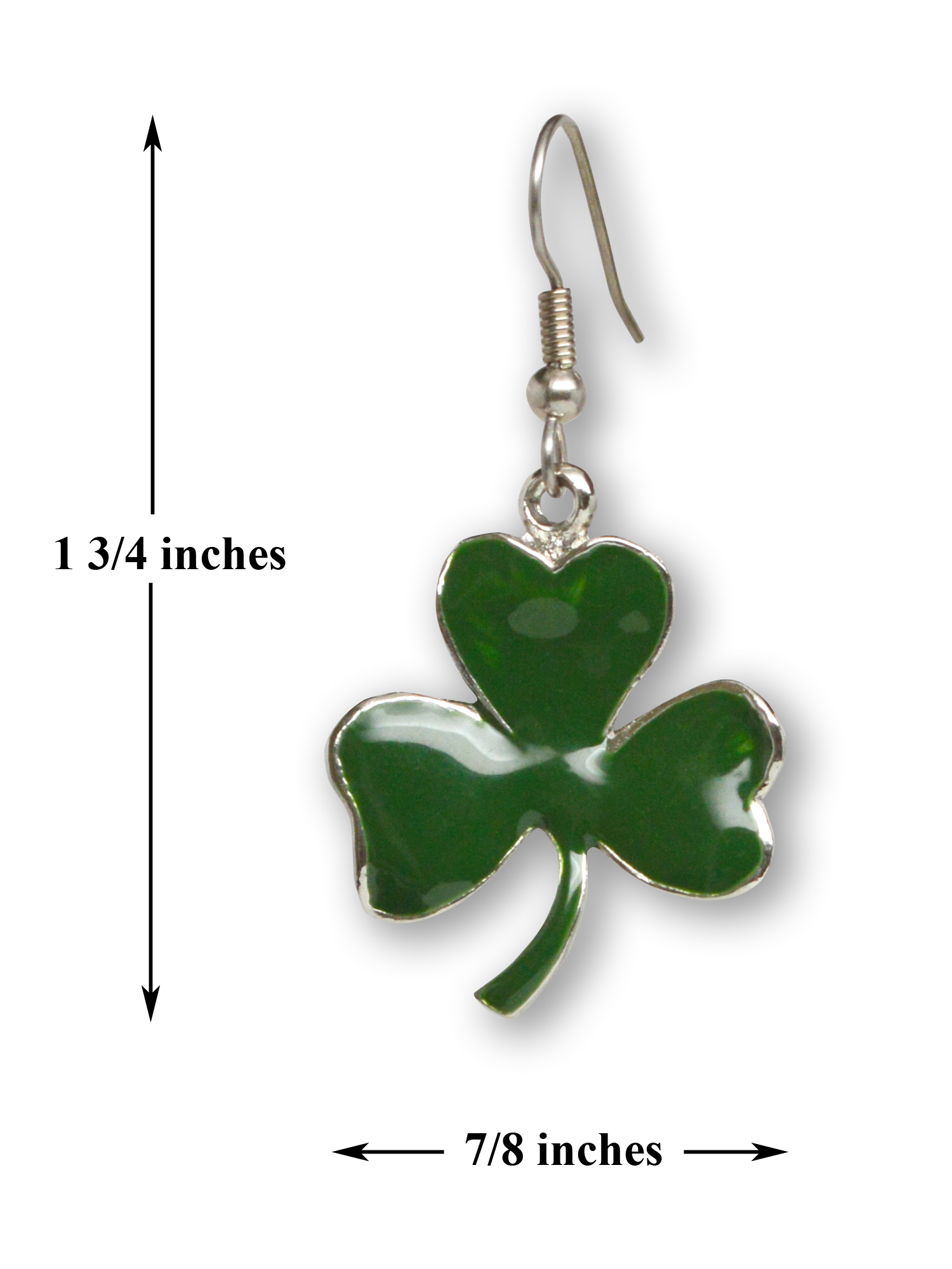 St. Patrick's Day Irish Shamrock Dangle Earrings Green Enamel Silver Finish Pewter Real Metal #1037 - image 3 of 6