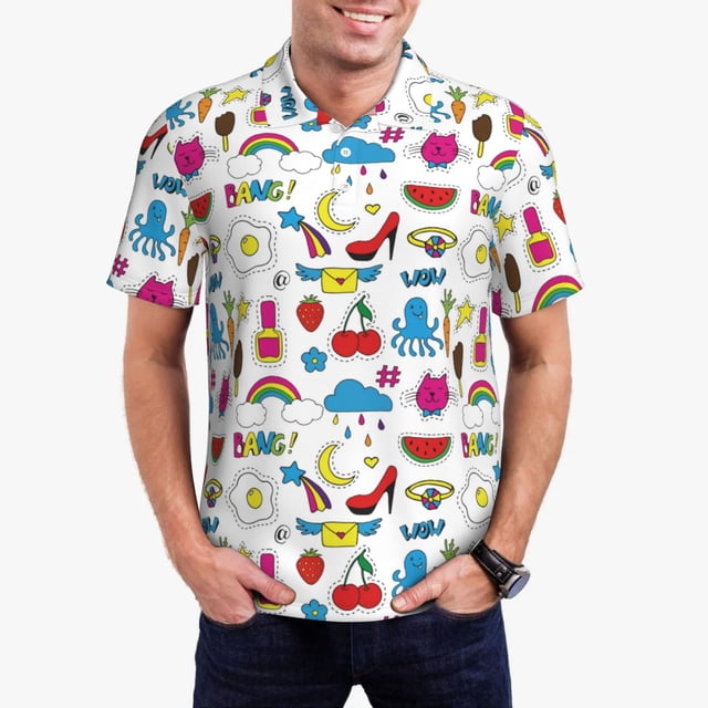 Balery Summer Camisa Polo de Hombre con Estampado, de Manga Corta y Tejido Medio, Camisa Tipo Golf Polo-Small