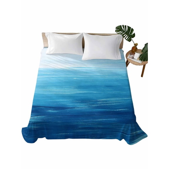 California King Flat Sheet 108"x98", Sky Blue Coastal Soft Lightweight Bedding Flat Sheets Only, Nautical Modern Ocean Wave Brushed Microfiber Top Bed Sheet, Breathable StainResistant Bedsheets
