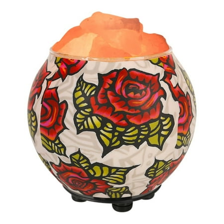 Piping Rock Diffuser Himalayan Crystal Litez Salt Rock Lamp in Handcrafted Artisan Bowl with UL Listed Dimmer Switch Natural Aromatherapy Diffuser (Tribal Red Roses) ()