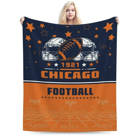 Chicago Football Team Flannel Throw Blanket, Soft Lightweight Plush Blanket For Men, Women, Sports Fan Gifts For Bed, Sofa, Travel 60"x50"