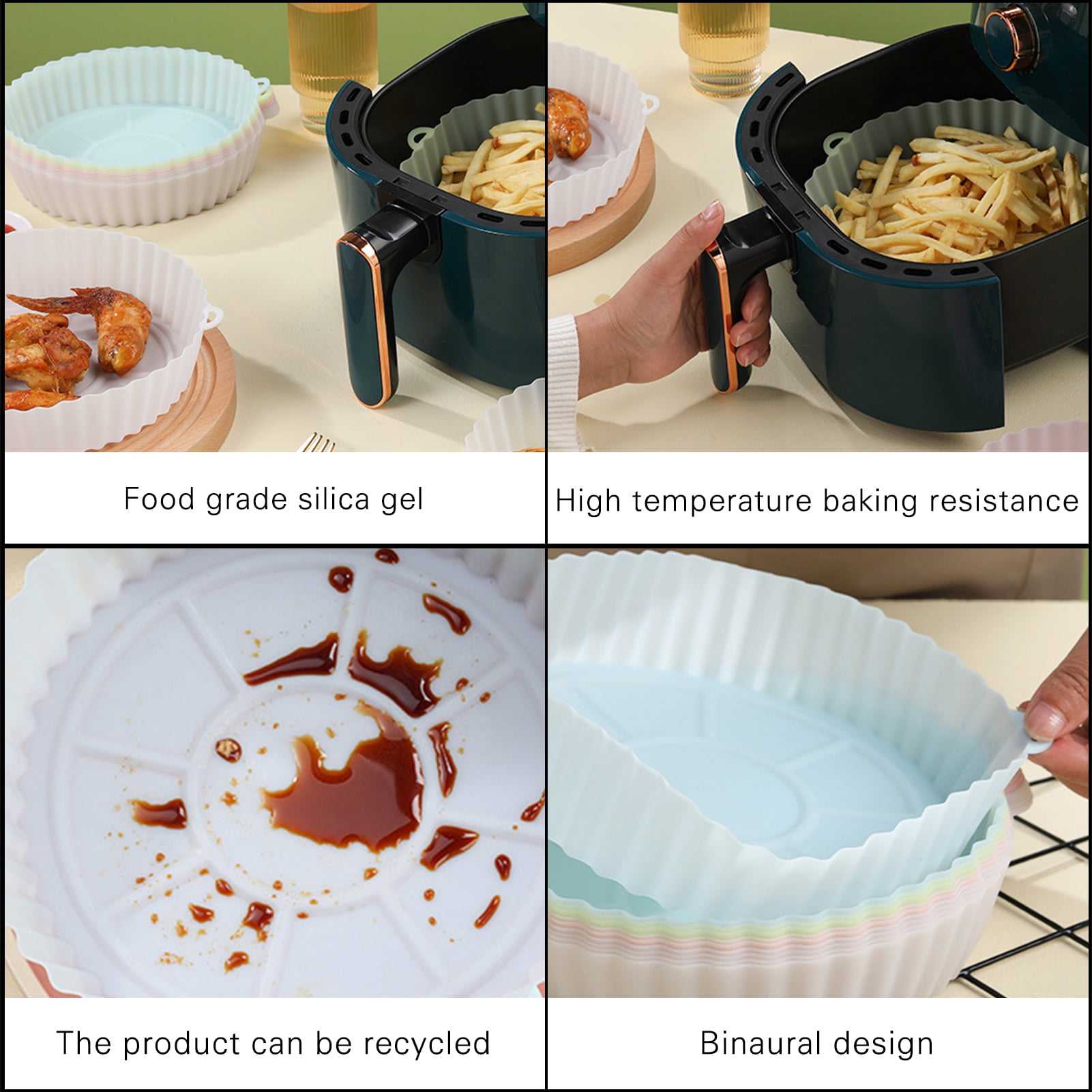 Evjurcn 2pcs Air Fryer Silicone Pot with Handle Reusable Air Fryer Liner Heat Resistant Air Fryer Silicone Basket 7.87 inch Round Baking Pan Air Fryer