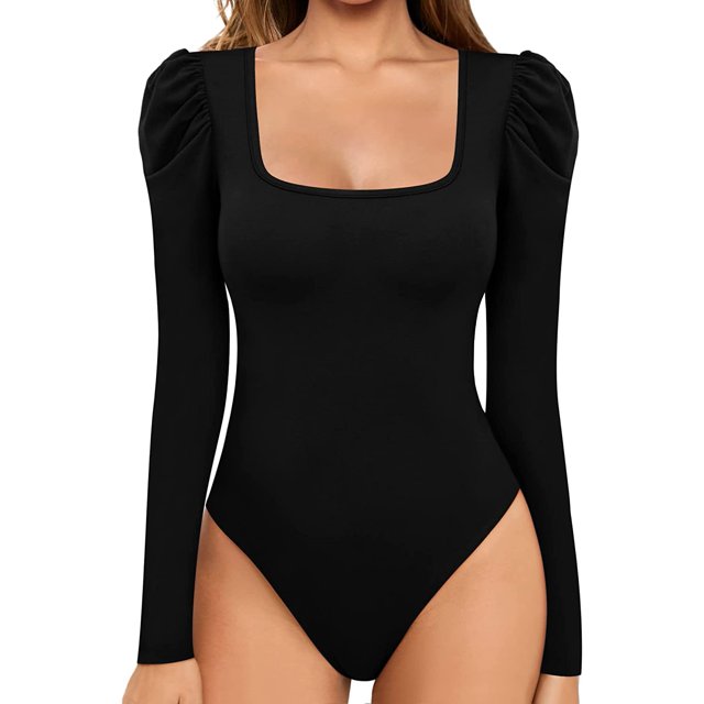 Xishao Body de manga larga con cuello cuadrado y manga larga para mujer, elegante camiseta Xishao ropa