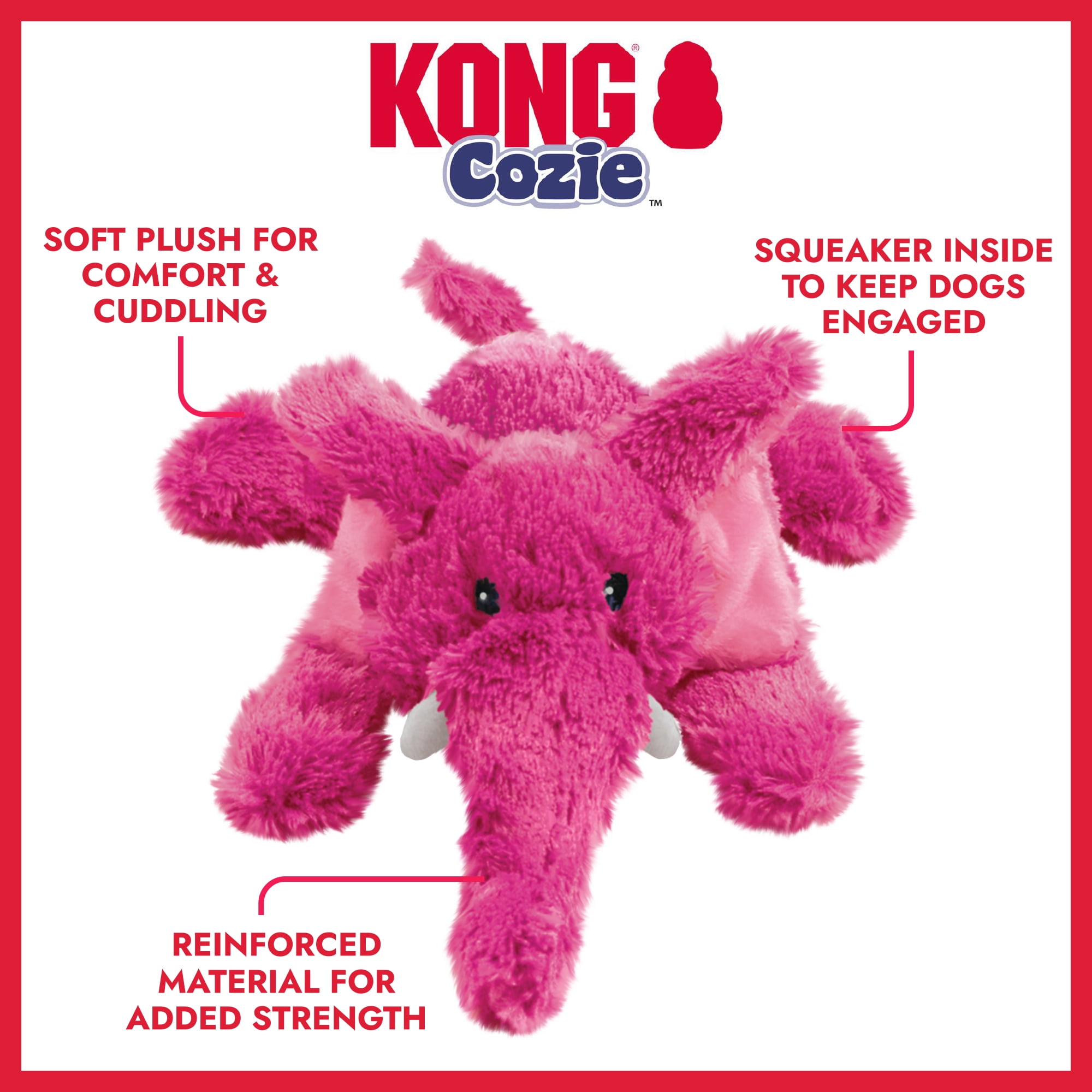 KONG® Cozie™ Plush Dog Toy with Squeaker, Elmer the Elephant