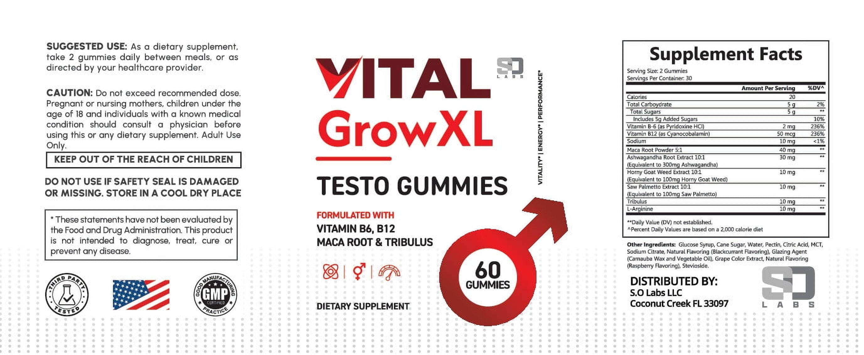 Vital Grow XL Gummies for Men Advanced Vital Grow Testo Gummies Vitamin Supplement 120 Gummies