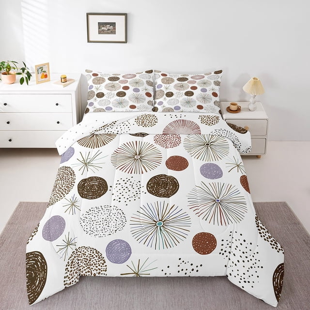 Erosebridal Gradient Fireworks Bedding Twin Comforter Set,Geometric Circle Down Comforter,Lines Polka Dots Bedding Sets Twin With Comforter,Microfiber Abstract Room Decoration,Reversible,2-Piece