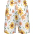 Cartoon Shiba Inu Dog Sunflower Pattern Mens Pajama Pants Shorts