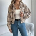 thumbnail image 2 of Arlun Cropped Flannel Plaid Shacket Jackets for Women Long Sleeve Button down Lapel Coats 2025 Autumn Winter Trendy Pockets Design Lightweight Comfort Outerwear Khaki XL, 2 of 8