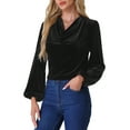 thumbnail image 4 of INSPIRE CHIC Women's Vintage Velvet Blouse Cowl Neck Lantern Long Sleeve Tops XS Black, 4 of 6