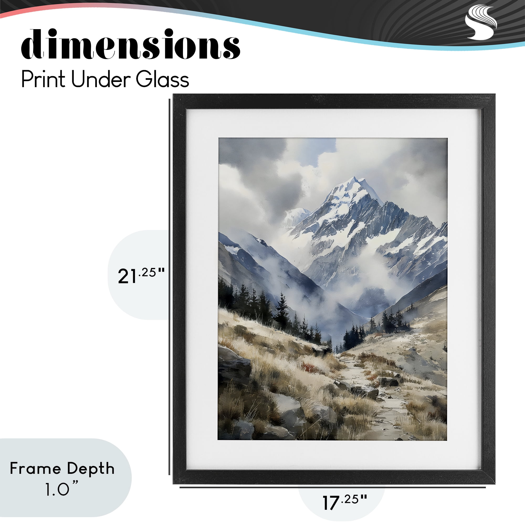 Stupell Industries Snow Caps Mountain Peaks Black Framed Print Under Glass, design by Franklyn Gregory