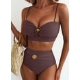 thumbnail image 6 of SHEWIN Womens Swimsuits Bathing Suits 2 Piece Bikini Sets High Waisted Cut Out Modest Swimsuit Full Coverage Beach Outfits Brown L, 6 of 11