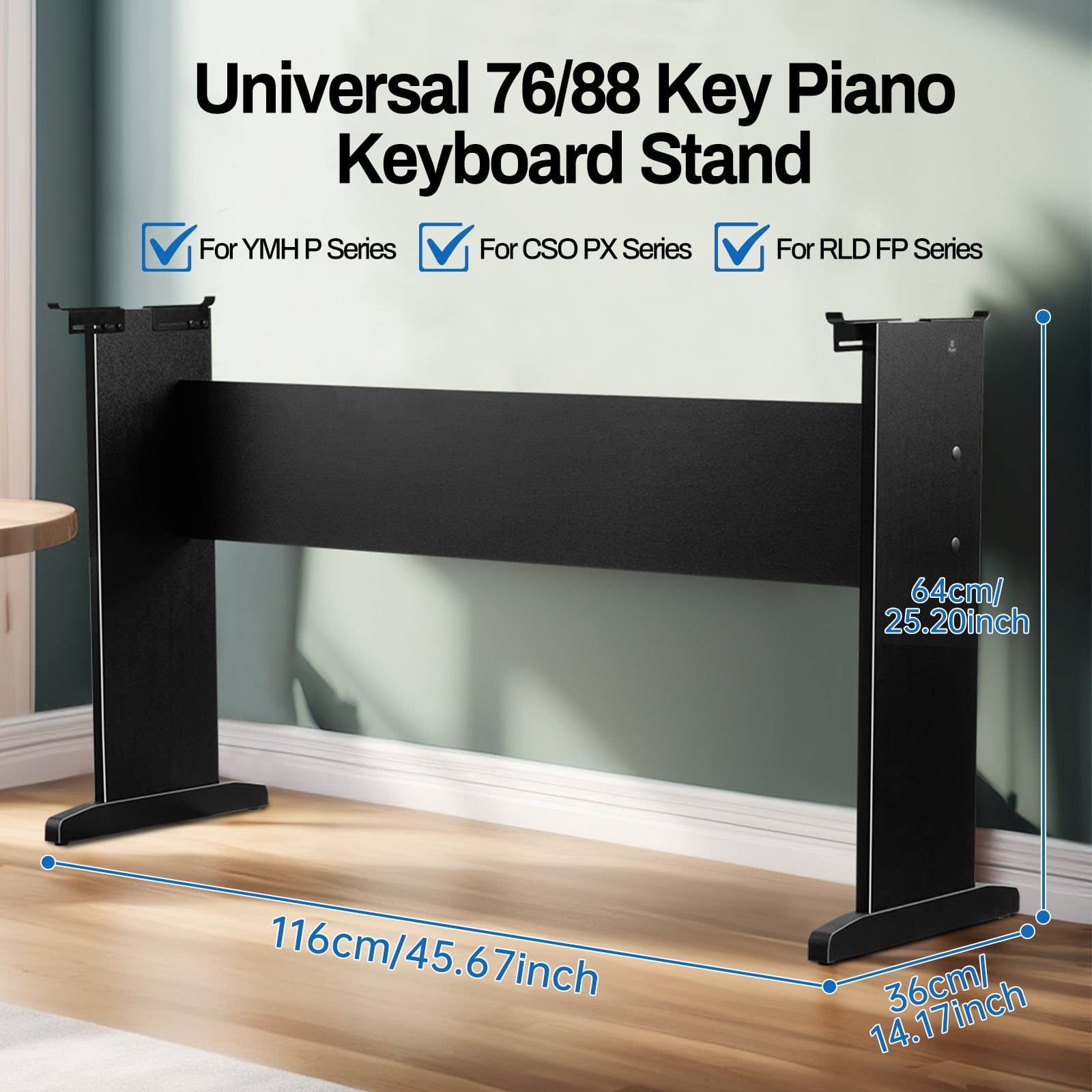 AODSK Digital Piano Stand Adjustable Width Wooden Furniture Stand Universal 76 / 88 Key Pianos Base- Black