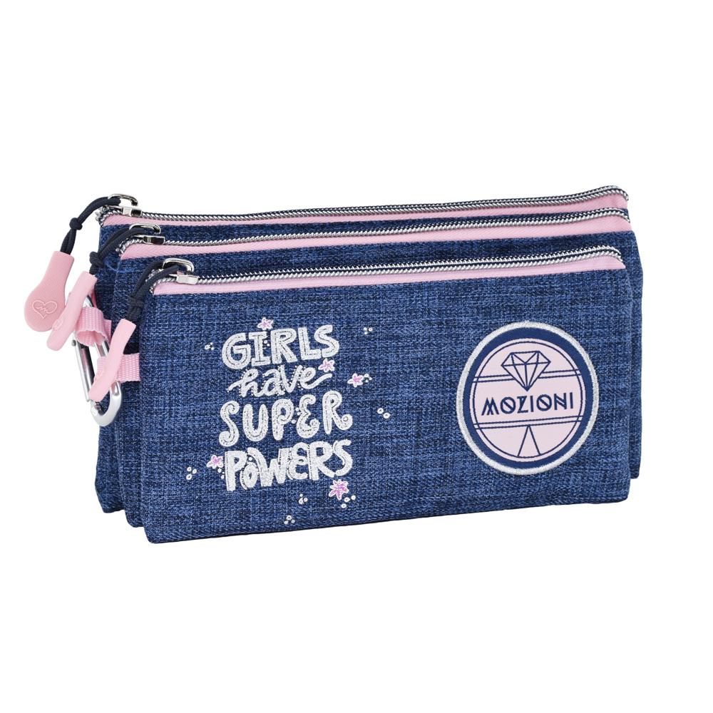 Silver Glitter Triple Pencil Case