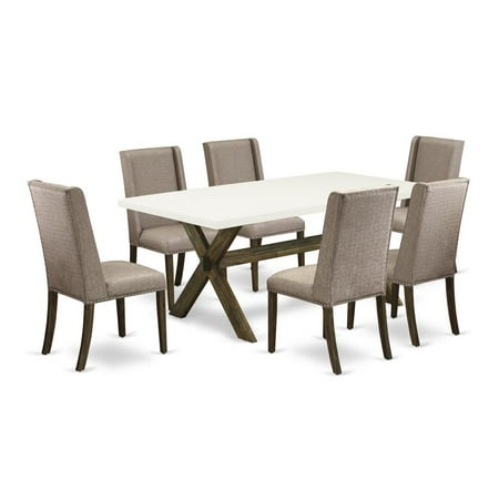 East West Furniture X727FL716-7 – 7-Piece Small Dining Table Set – 6 Dining Room Chairs and a Rectangular Dining Table Solid Wood Frame