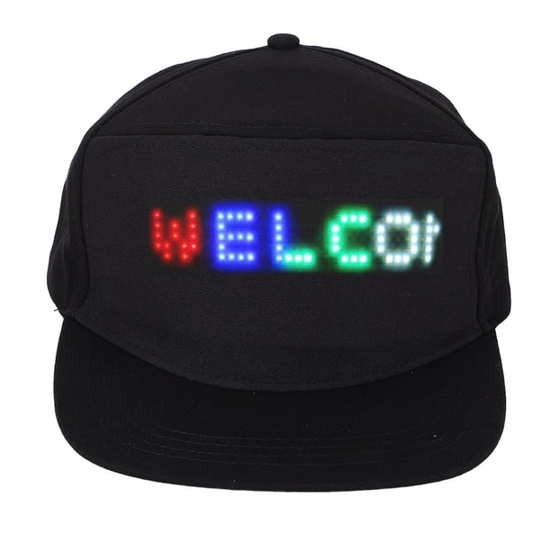 Sombrero LED Programable, Tamaño Ajustable Tela De Algodón Color Gorra De Edición LED Múltiples Idiomas 16x32 Dot Array Negro Para Club De Conciertos Al Aire Libre
