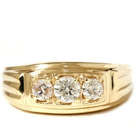 ring diamond gold stone mens three anniversary yellow 14k rings 4ct diamonds engagement
