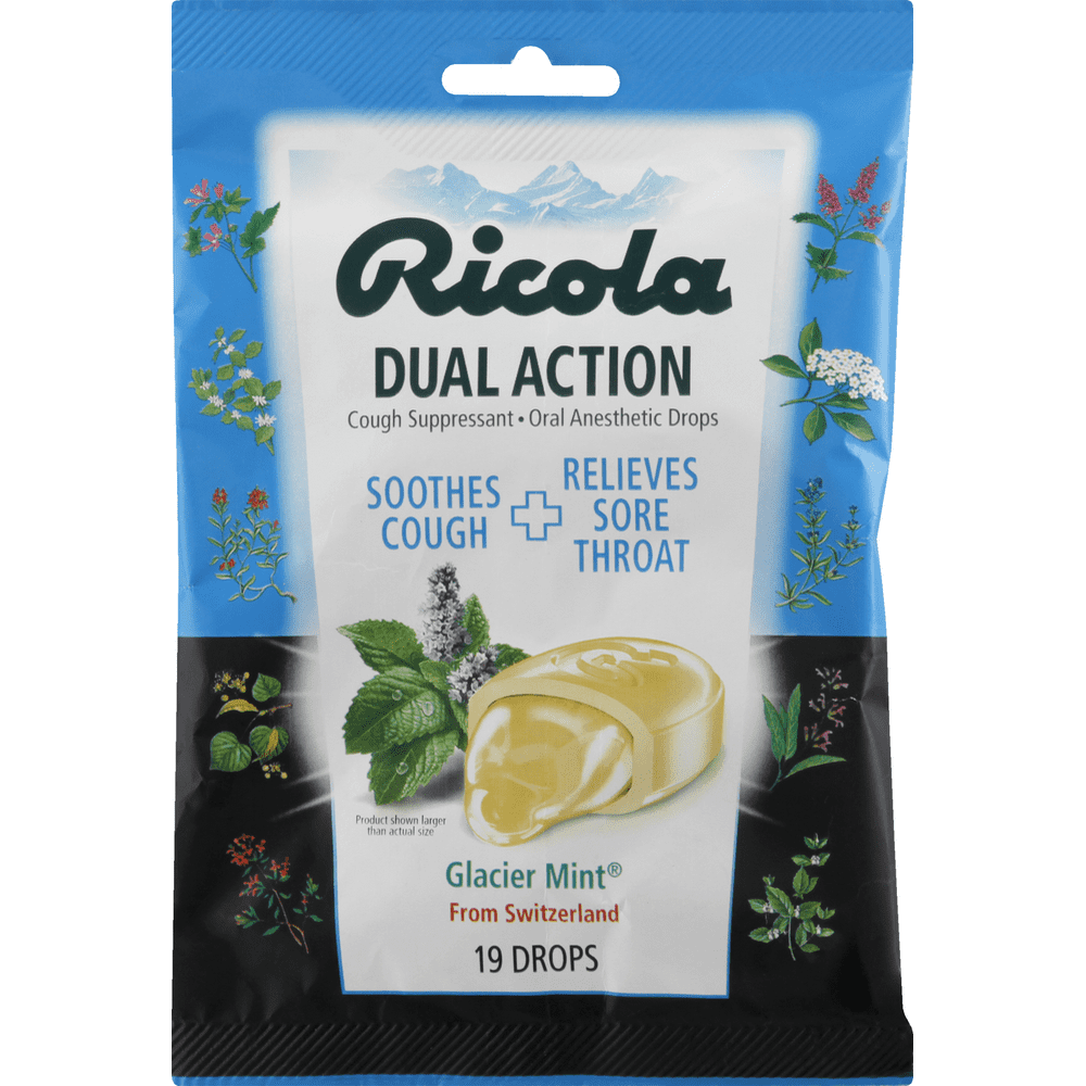 Ricola Dual Action Glacier Mint Cough Suppressant Drops 19 ea