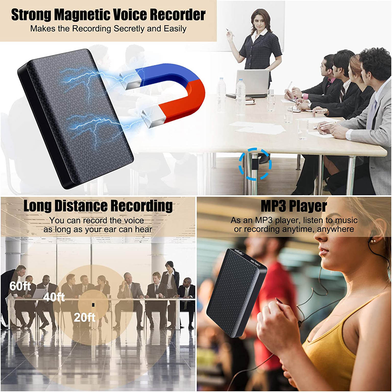 CACAGOO Q85 Mini Voice Recorder Portable Keychain Digital Voice Recorder Rectangle Dictaphone USB Audio Sound Recorder Magnetic Voice Activated Recorder Audio Recorder MP3 Recording Device for Meeti - image 5 of 7