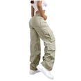 thumbnail image 5 of Lumtrix Cargo Pants For Women High Waisted Hiking Pants Baggy Fashion Stretchy Wide Leg Y2K Streetwear With Pockets Khaki L, 5 of 7