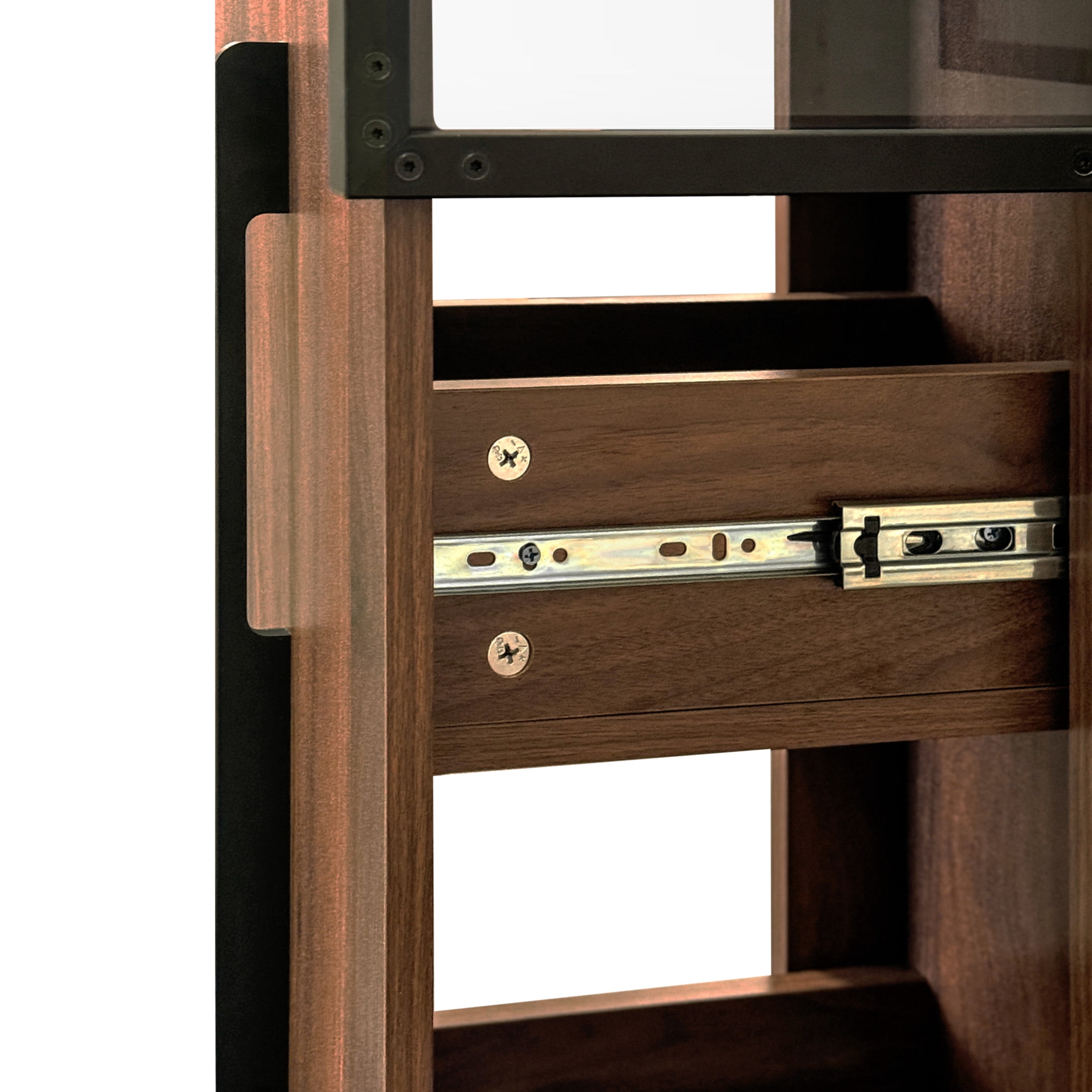 Noble House 70.28" Glass Display Cabinet with LED, 5-Tier Shelves & Pull-Out Organizer, Mid-Century Bookcase, Walnut