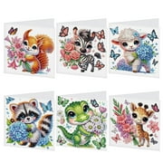 6 pcs Diamond Art Painted Greeting Card, Flower Dinosaur Goat Zebra Fawn 5D DIY Special Shape Diamond Card Creative Gift, Christmas Thanksgiving Greeting Card Congratulation