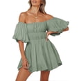 thumbnail image 2 of HOTAPEI Womens Dresses 2023 Summer Dresses Off Shoulder Lantern Sleeve Mini Dress Elastic Waist A-Line Dresses, 2 of 6