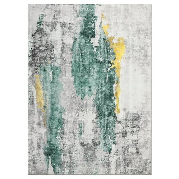 RONSHIN Area Rugs Washable Carpets 1150Gsm 350Gsm Velvet Heavy Pearl Velvet Washed Back Folding Printed Carpet Abstract-Lan Yi Yellow-green hue 9*12ft