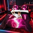 thumbnail image 3 of meiyoeat Neon Lightning Gamer Full Size Comforter Sets for Teens Boys, Electric Pink Gaming Bedding Sets, Black Reversible 3-Piece, 1 Comforter and 2 Pillowcases, 3 of 6