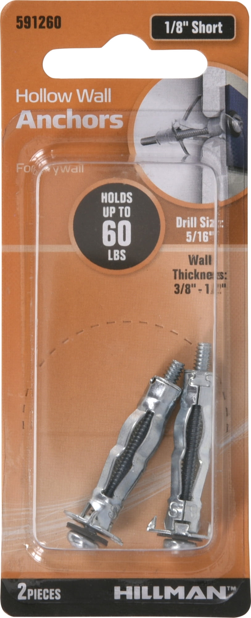 Hillman Hollow Wall Anchors For Walls 1-1/8  Thickness 50/Box 