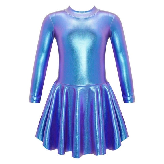 Alvivi Kids Girls Metallic Figure Ice Skating Dress Long Sleeve Leotard Dancewear