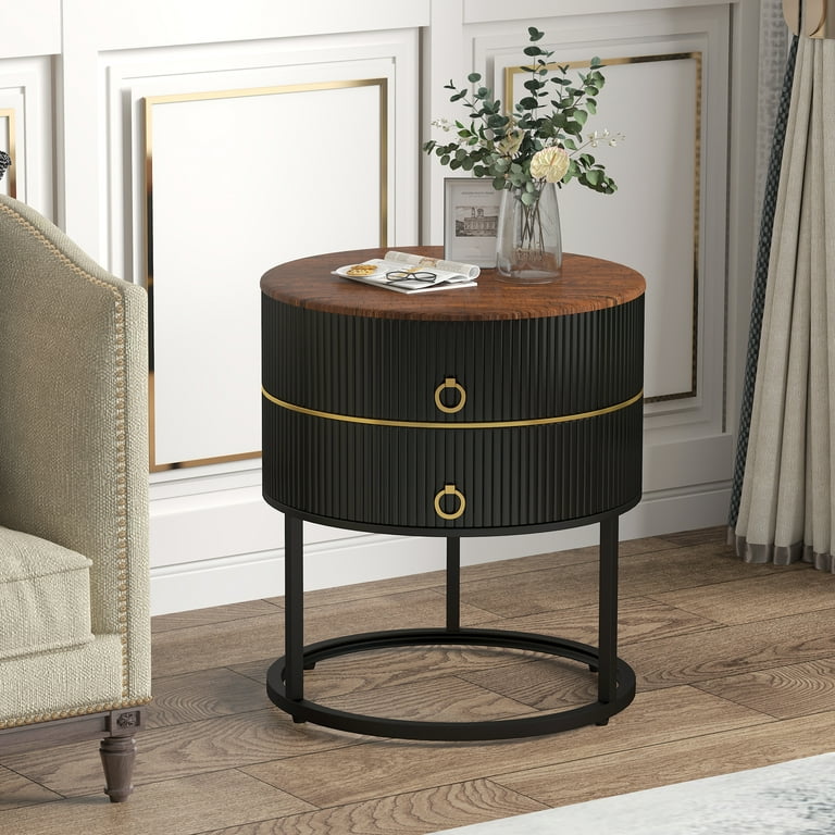 O&K FURNITURE Black End Table with 2-Drawer, Metal Sofa Side O&K FURNITURE Black End Table with 2-Drawer, Metal Sofa Side