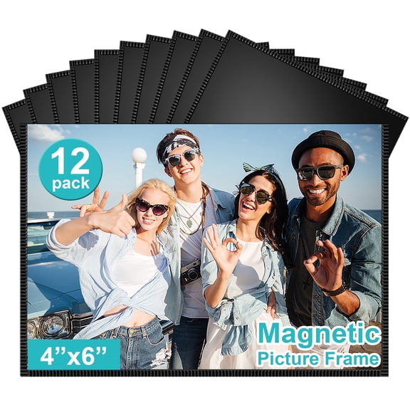 12 Pack Magnetic Picture Frames for Refrigerator, 4 x 6 Inch Reusable Magnetic Photo Frames with Black Border, Clear PVC Photo Holders for Fridge, Locker, Whiteboard, Office, and Home