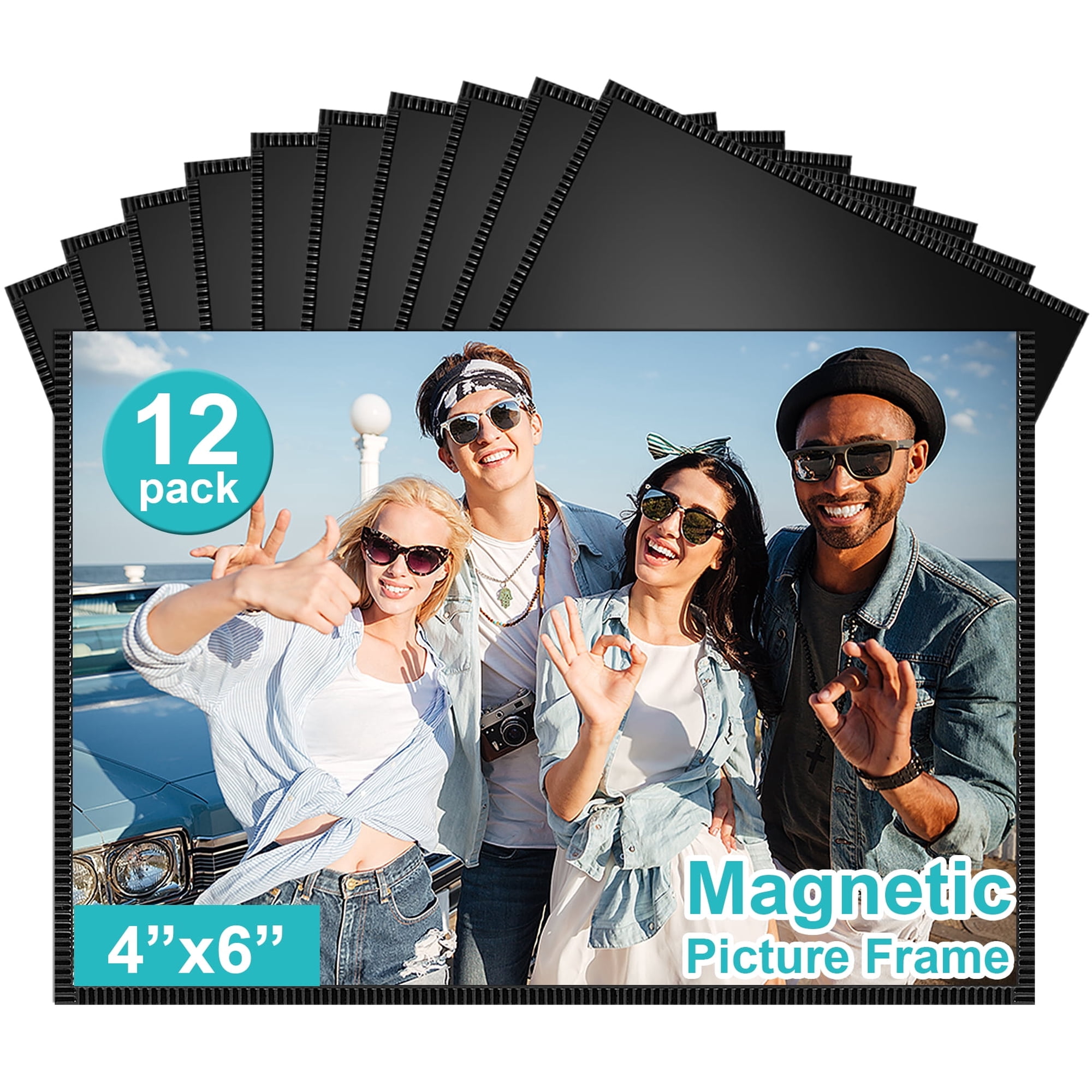 12 Pack Magnetic Picture Frames for Refrigerator, 4 x 6 Inch Reusable Magnetic Photo Frames with Black Border, Clear PVC Photo Holders for Fridge, Locker, Whiteboard, Office, and Home