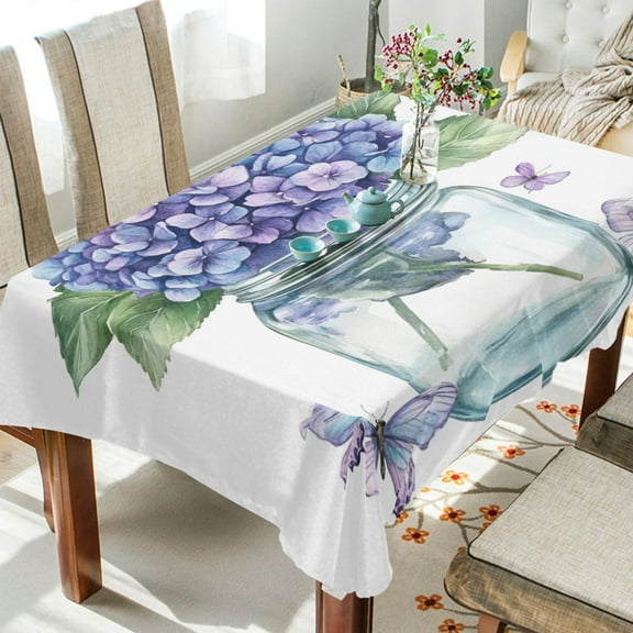 WOBOGO Hydrangea Vase Square Tablecloth 54×54in Polyester Fabric Tablecloth Washable Dust Resistant Wrinkle Resistant