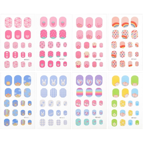 8 Sheets Fake Nails Girls Nails Press On False Nails Stick On Nails for Little Girls Teens