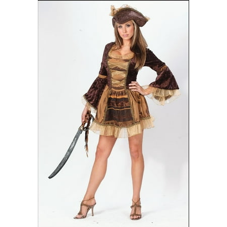 Brown and Gold Pirate Sassy Victorian Women Adult Halloween Costume -