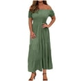 thumbnail image 2 of Antinious Summer Beach Dresses for Women,Casual Dresses for Women Solid Pleated Layered Short Sleeved Hem Dress,Green,XXL, 2 of 5