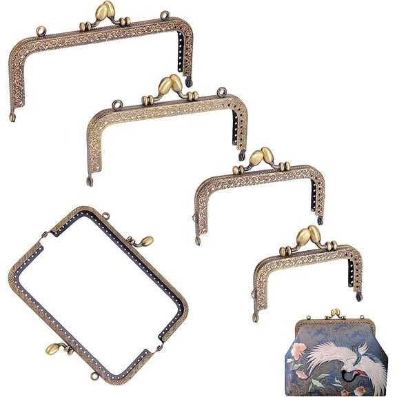 4 Sizes Purse Kiss Clasp Lock Purse Frame Handle Wallet Frame Clasp Bag Clutch Frame Metal Frame Embossed Metal Purse Frame for Handle Bag Purse Making Sewing Antique Bronze