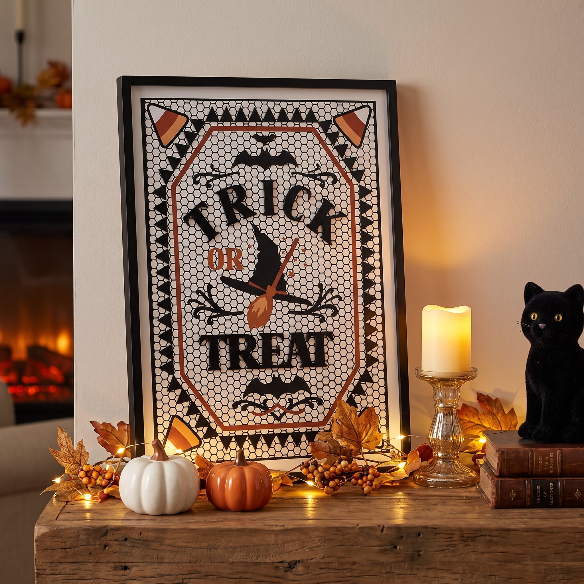 Trick or Treat Framed Wall Art, Multicolor, 14.8" x 20", Halloween by Way To Celebrate