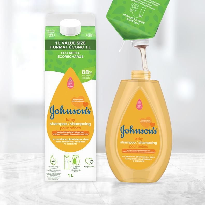 Johnson's Baby Shampoo Carton Refill, Glycerin, Baby Shampoo, Gentle, For Delicate Hair & Scalp, Hypoallergenic, Paraben Free, 1 L