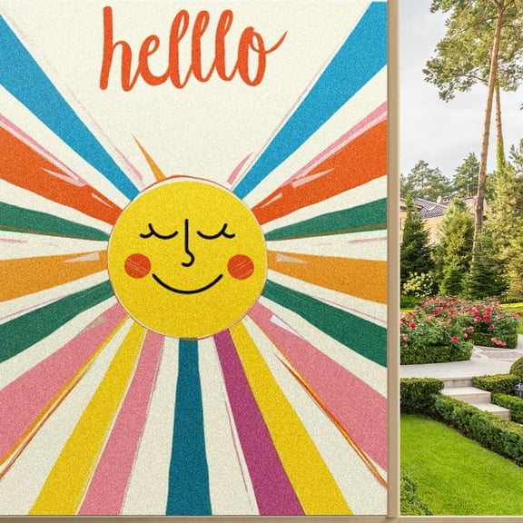 Static Cling Decorative Window Film Frosted Privacy Film Window Clings for Glass Windows No Glue Window Sticker for Bathroom Bedroom Office Sun Smile