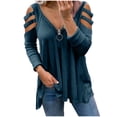 thumbnail image 1 of PVCS T-Shirt Blouse Décontractée à Manches Longues Col en V avec Fermeture Éclair Ajourée pour Femmes, 1 of 9