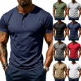thumbnail image 2 of Men's Short Sleeve Henley Shirt Athletic Slim Fit Button Down Tops Casual Workout Tee （Navy,2XL）, 2 of 9