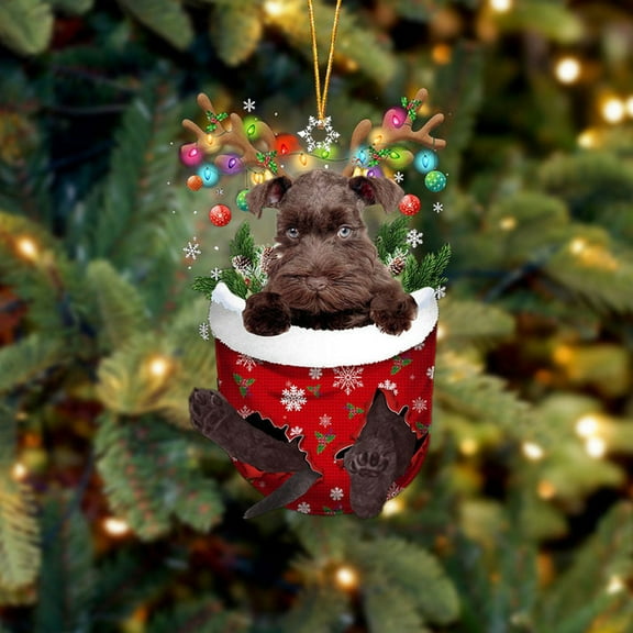 Acrylic 2D FLAT - CHOCOLATE Miniature Schnauzer In Snow Pocket Christmas Ornament Flat Acrylic Dog Ornament - Holiday Tree Decoration