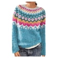 thumbnail image 2 of Frostluinai Chandails en Tricot à Blocs de Couleur pour Femmes Manches Longues Motif Fair Isle Chandail Col Rond Chandails Vintage Chandails Raglan d'Automne, 2 of 7