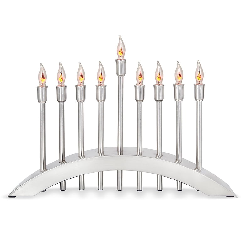 Brushed Stainless Steel Electric Menorah with Flickering Flames photo 1