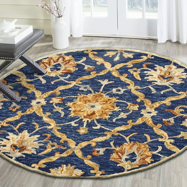 LR Home Dazzle Floral Trellis Jacobean Diamond Navy Blue Indoor Round
