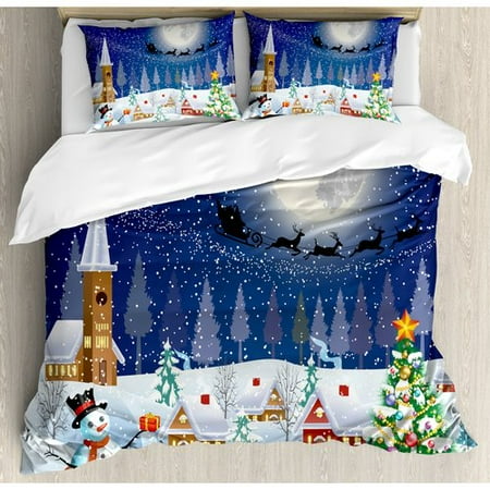 Birch Tree Duvet Ambesonne Christmas Winter Snowman Xmas Tree Santa Sleigh Church Moon Gifts Snow Stars Duvet Cover Set ()