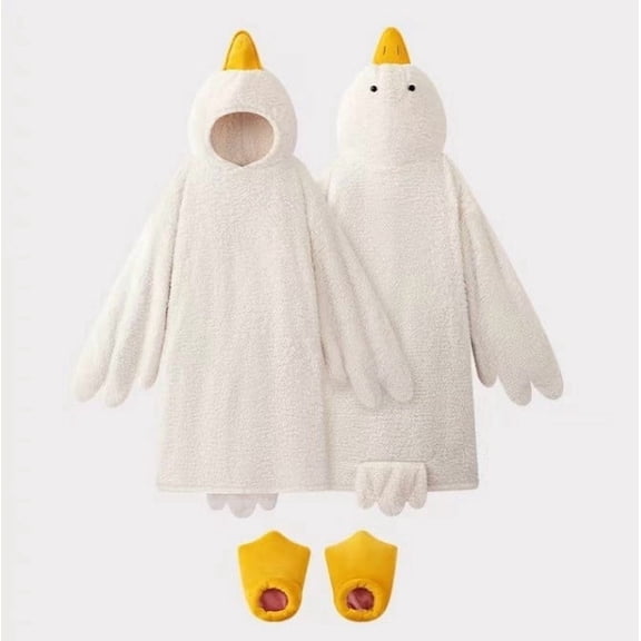Goose Blanket Hooded Onesie Robe,Washable Warm&Cozy with Shoes Costume Sleepwear for Livingroom Bedroom