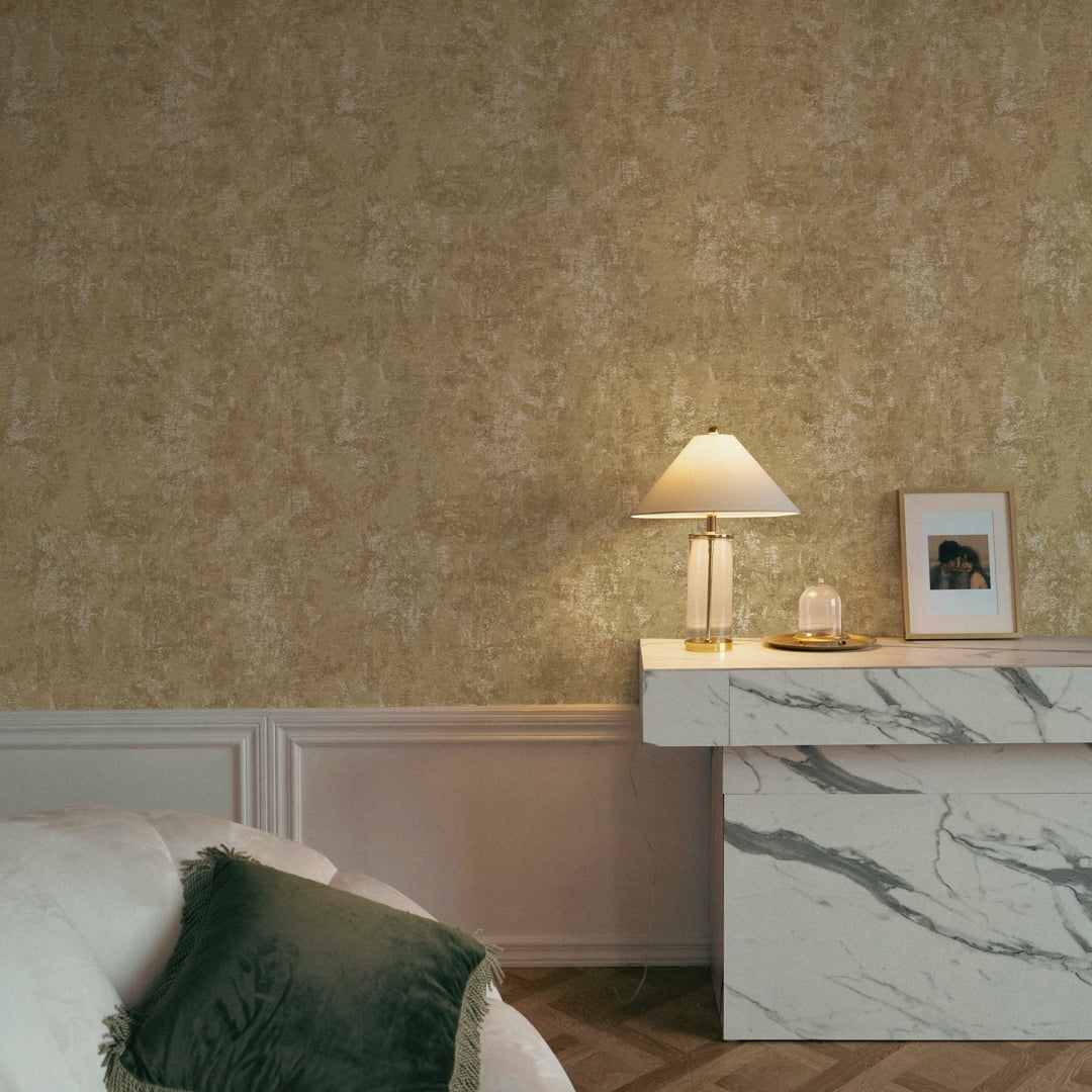 Tempaper Distressed Gold Leaf Metallic Gold Peel and Stick Wallpaper, 20.5" x 16.5'